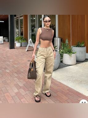 NWOT Fashion Nova Give Me A Break Cargo Carpenter Jeans Wide Leg Khaki Women’s 1